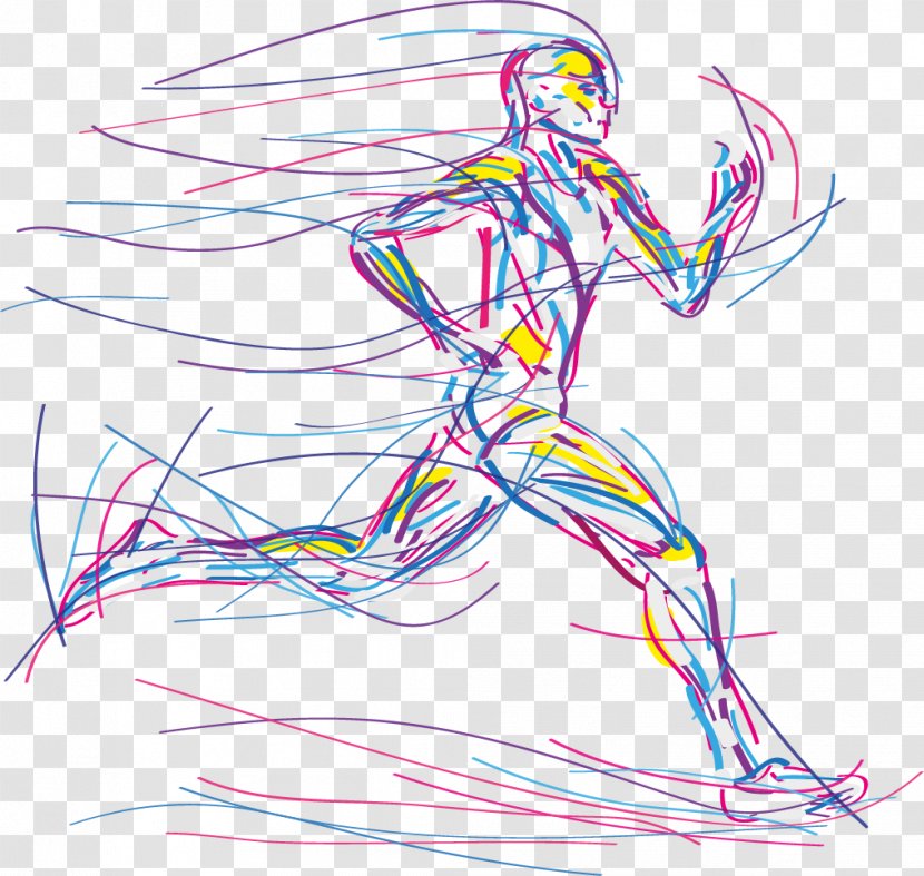 Running Sport - Flower - Vector Hand-drawn Line Man Transparent PNG