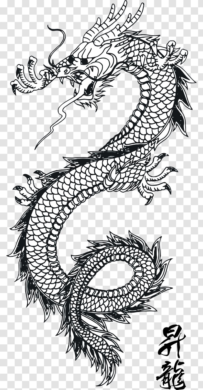 Wall Decal Chinese Dragon Sticker - Line Art - Tatoo Design Transparent PNG