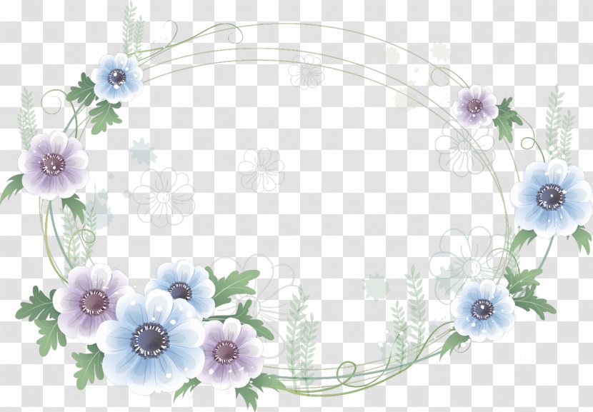 Flower Picture Frames - Dishware - Blue Border Transparent PNG