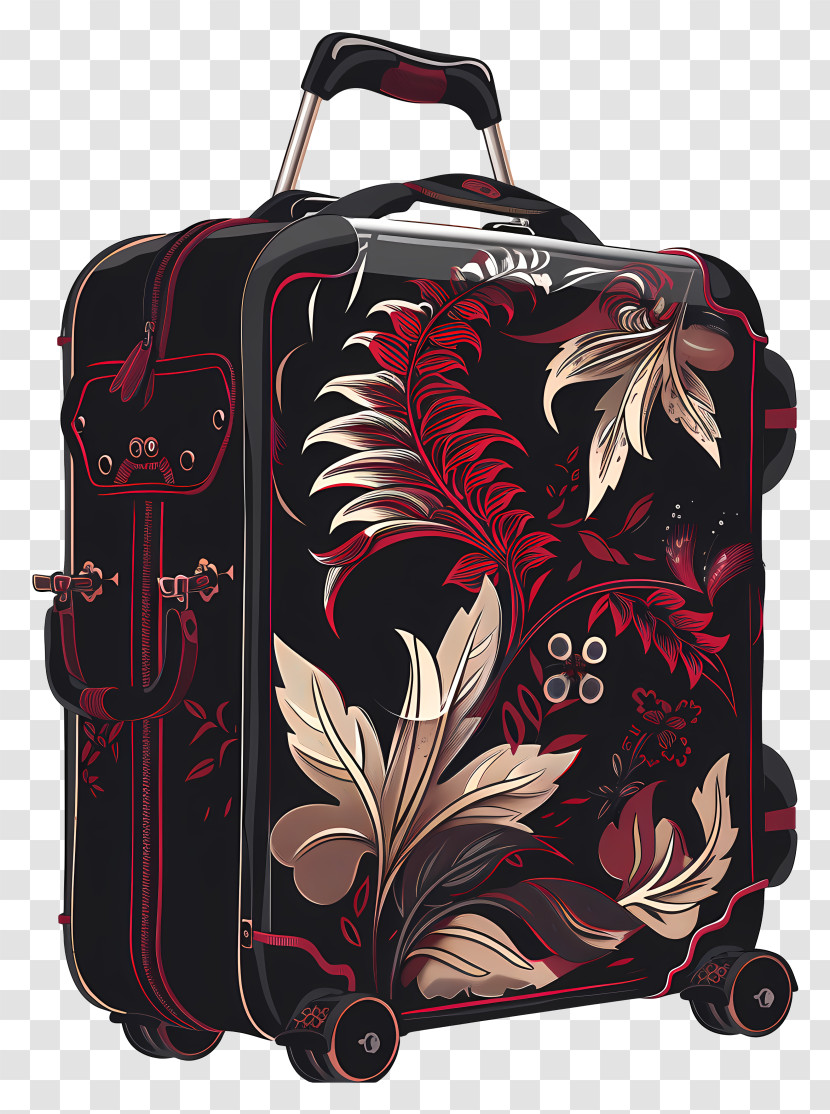 Luggage - Elegant Black Floral Suitcase Transparent PNG