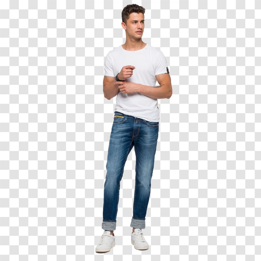 Jeans T-shirt Zipper Replay Denim - Standing Transparent PNG