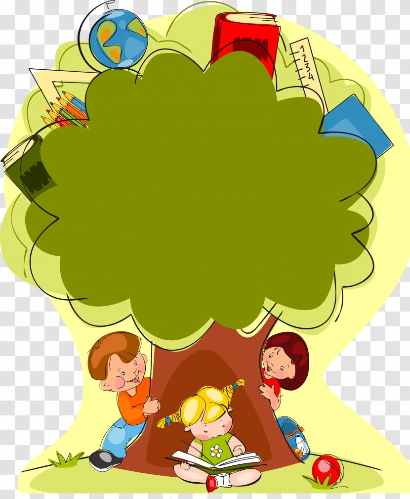 School Child Drawing Illustration - Vertebrate - Cartoon Painted Trees And Children Transparent PNG