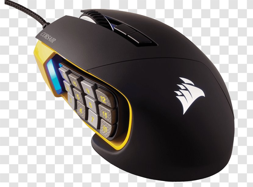 Computer Mouse Corsair Gaming Scimitar RGB Optical MOBA/MMO Mouse, USB (Yellow) PRO Color Model - Video Game Transparent PNG