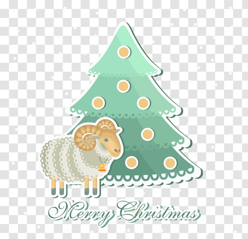 Sheep Christmas Tree - Ornament - Retro Card With Vector Material Transparent PNG