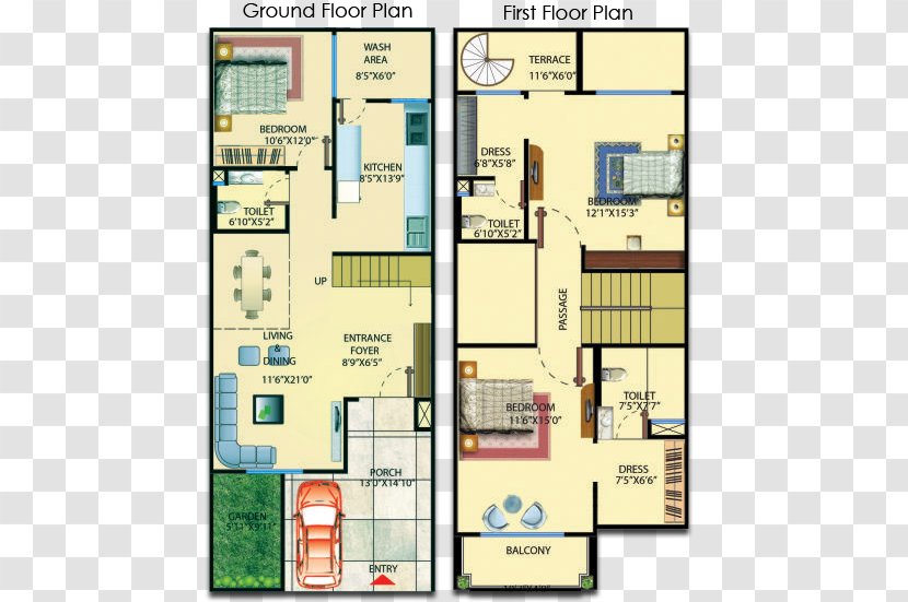 House Plan Villa - Elevation - Three Rooms And Two Transparent PNG