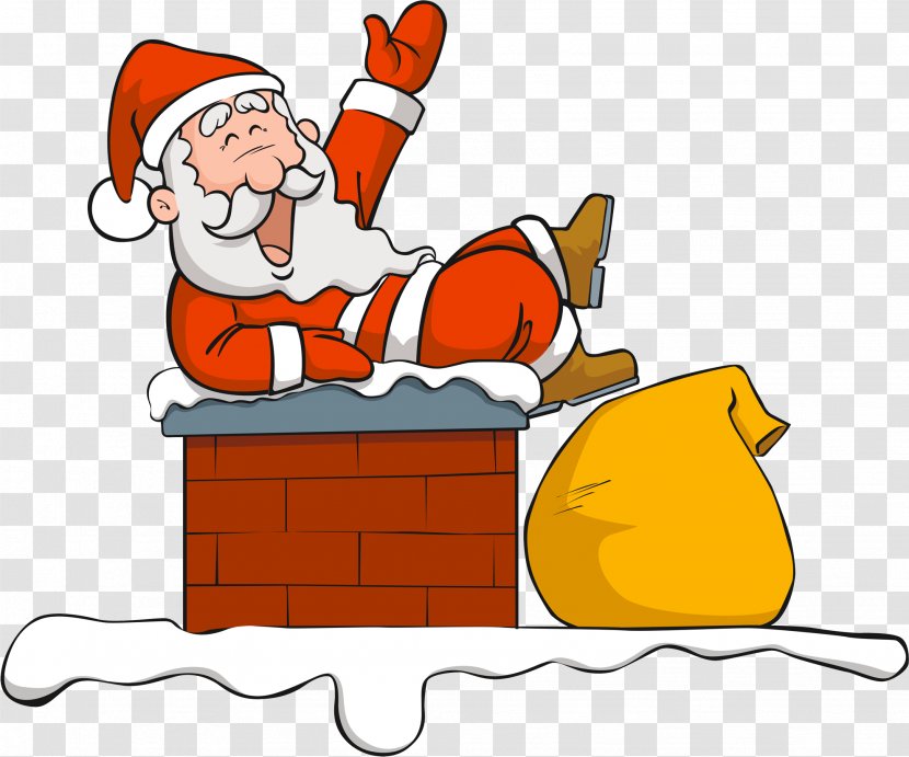 Santa Claus Chimney Cartoon Clip Art - Christmas Transparent PNG