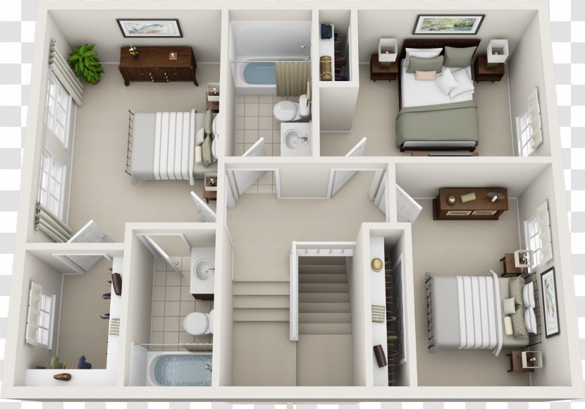 Floor Plan House Bedroom - Three Rooms And Two Transparent PNG