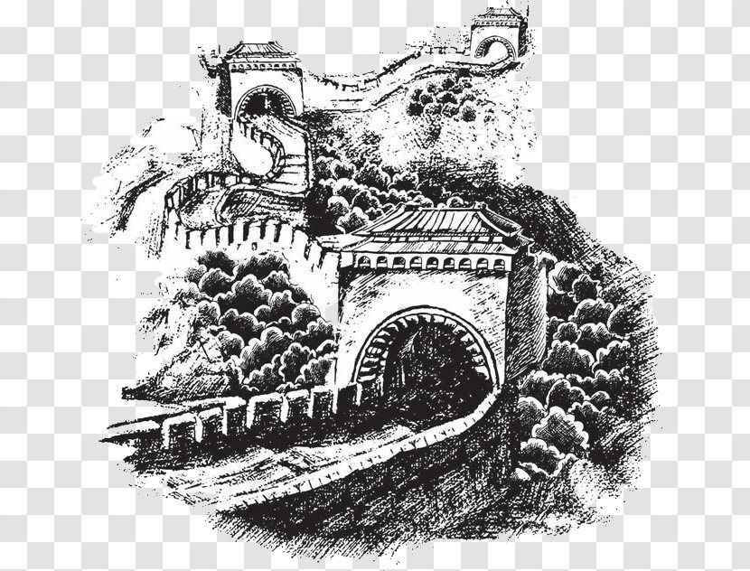 Great Wall Of China Image Painting Drawing - Monochrome Transparent PNG