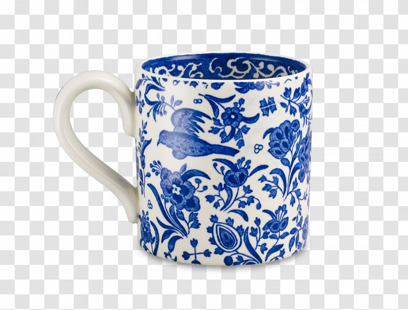 Burleigh Pottery Blue And White Ceramic Coffee Cup - Porcelain - Peacock Transparent PNG