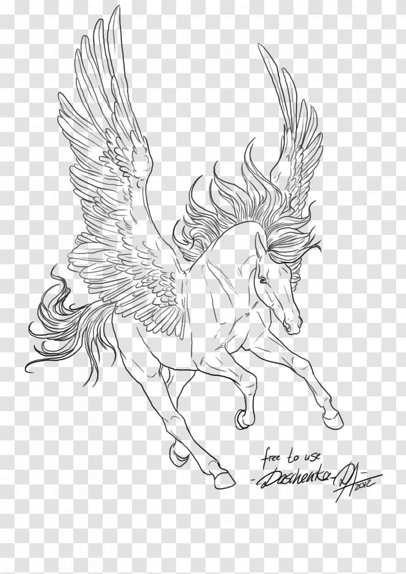 Line Art Drawing Pegasus Black And White - Mythical Creature Transparent PNG
