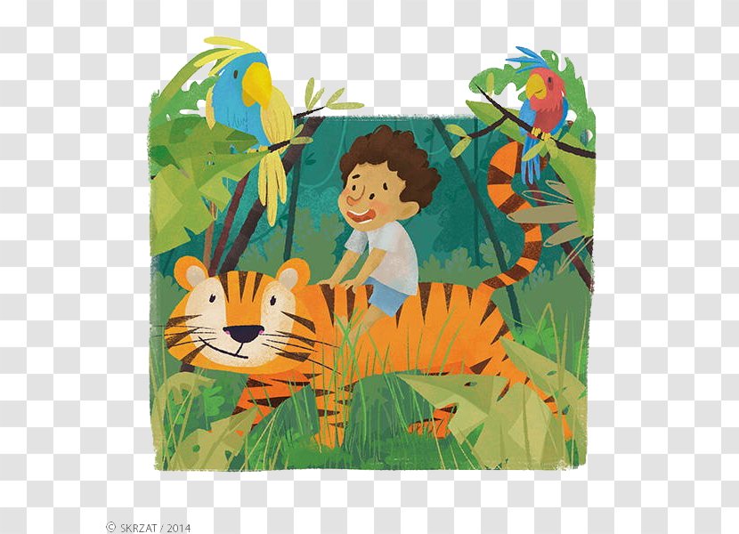 Tiger Child Illustrator Cartoon Illustration - Riding A Transparent PNG