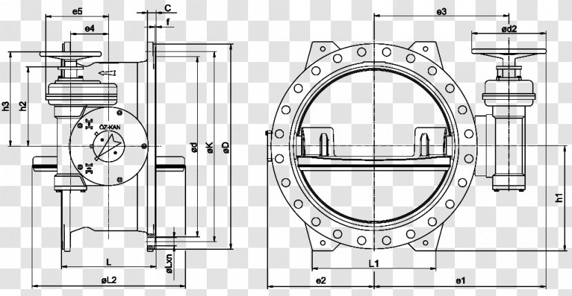 Butterfly Valve Nominal Pipe Size Flange - Monochrome - Black And White Transparent PNG