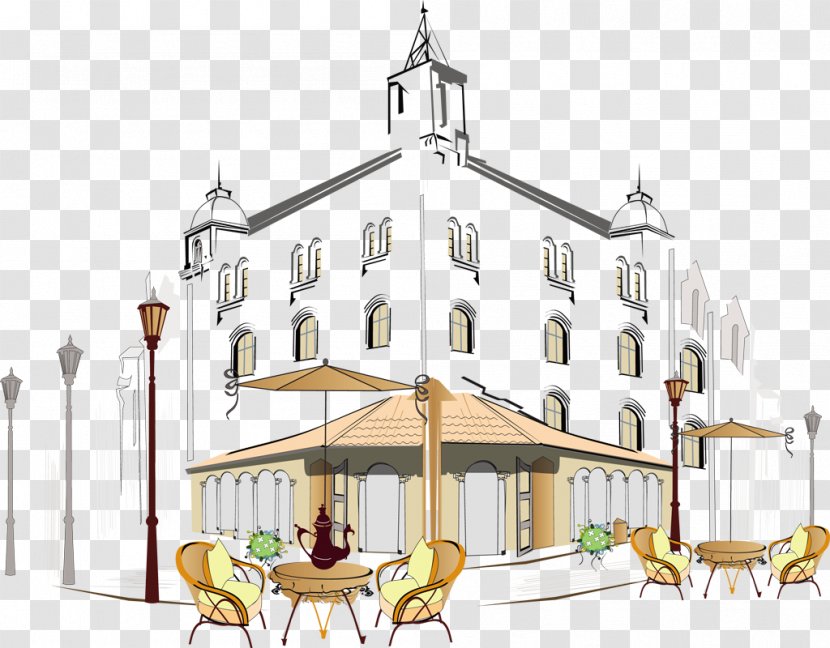 Cafe Coffee Clip Art - Medieval Architecture - Streets Transparent PNG