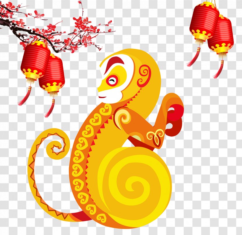 Poster Monkey Chinese New Year - Orange - Pattern Transparent PNG