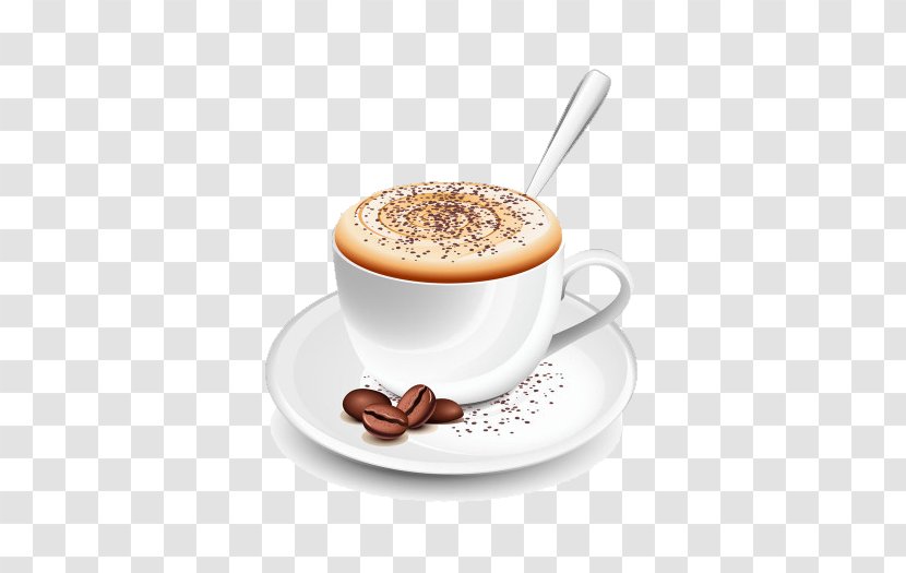 Cappuccino Latte Espresso Coffee Cafe - Cartoon White Cup Beans Transparent PNG