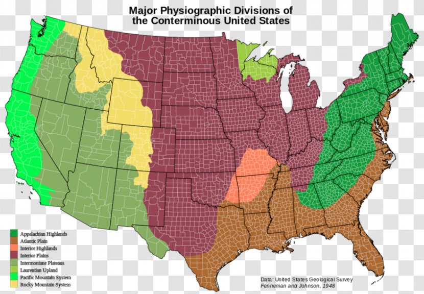 United States Of America Physiographic Regions The World Interior Plains Map - Province - Students Material Transparent PNG