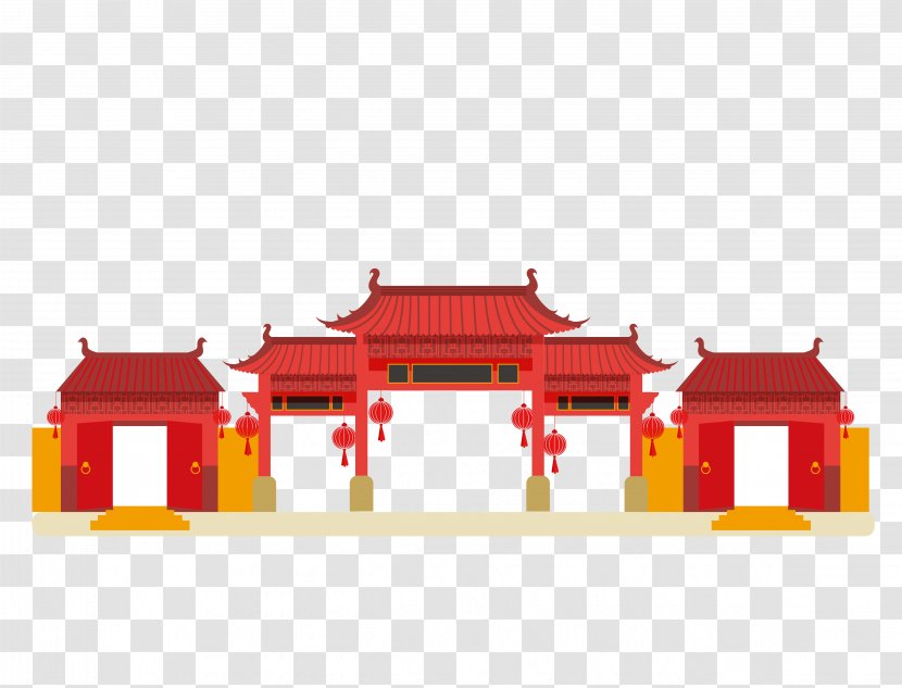 China Building Clip Art - Facade - Cartoon City Gate Transparent PNG