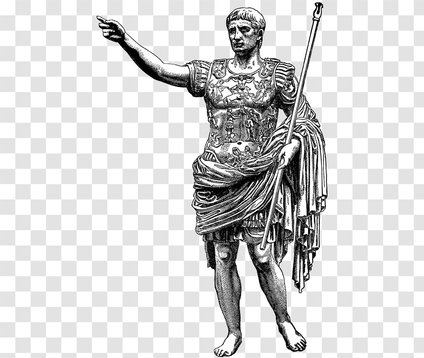 Augustus Of Prima Porta Ancient Rome Roman Empire Emperor - Monochrome - Sculpture Transparent PNG