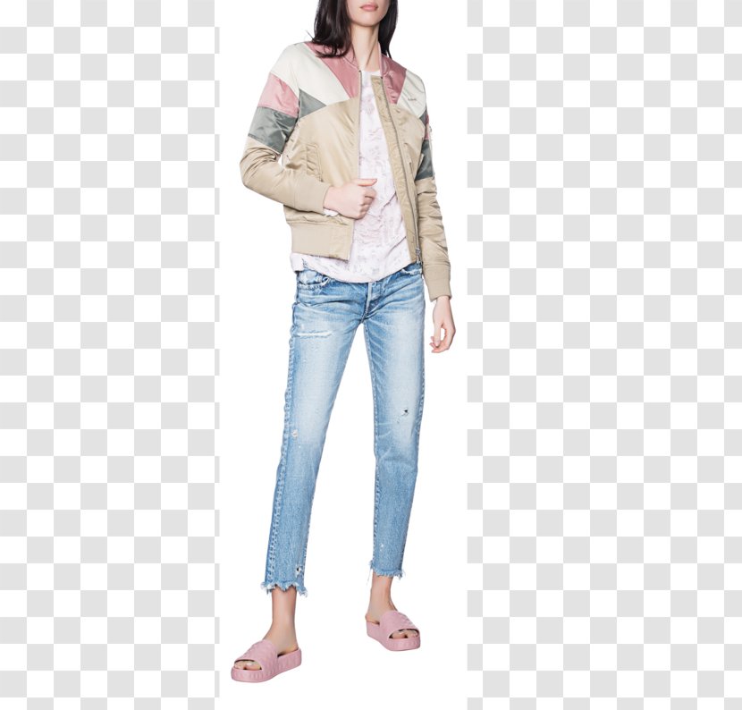 Jeans Leather Jacket Denim Schott NYC - Hood - Fashion Female Model Transparent PNG