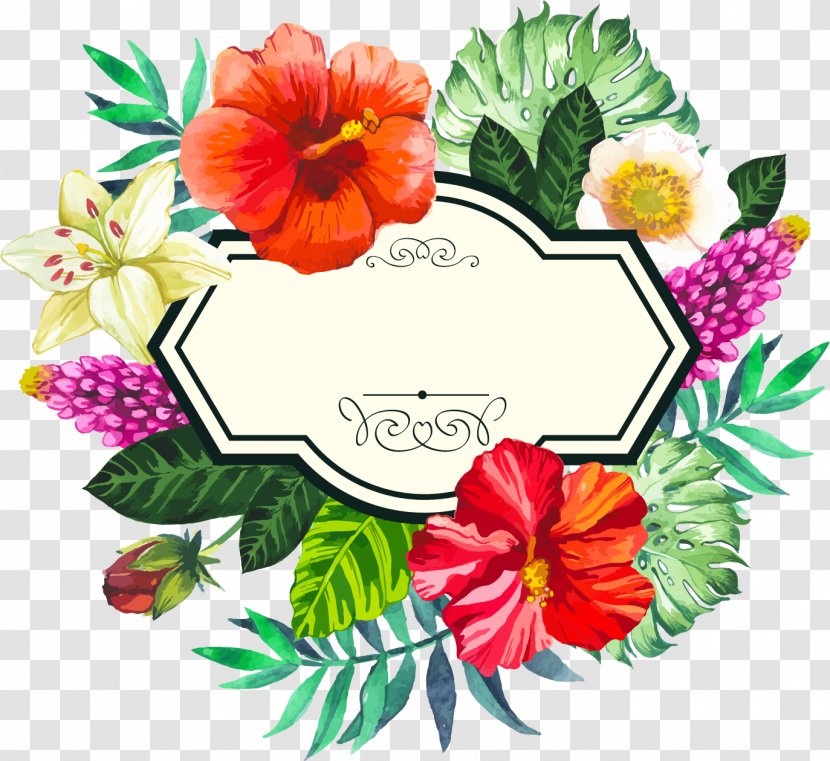 Flower Picture Frame Clip Art - Garden - Hand Painted Watercolor Tropical Borders Transparent PNG