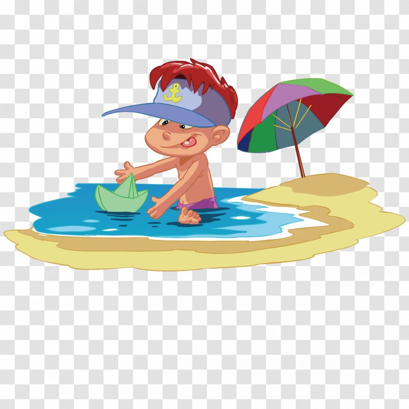Beach Child Cartoon - Vacation - The Boy At Transparent PNG