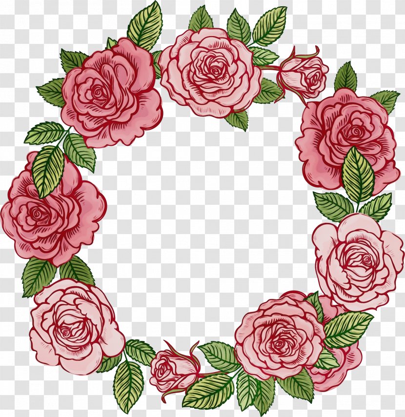 Garden Roses Flower Wreath Watercolor Painting Peony - Cut Flowers Transparent PNG