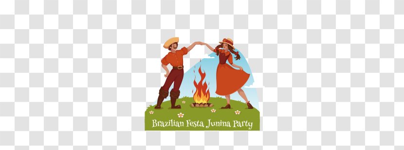 Festa Junina Dance Party Illustration - Royaltyfree - Vector Cartoon Dancing Men And Women Transparent PNG