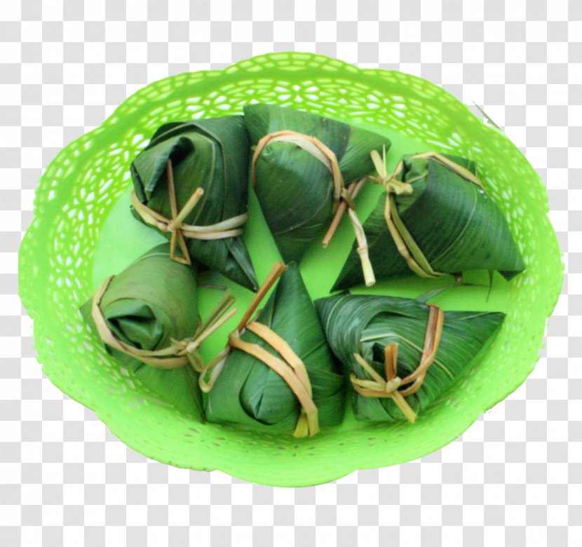 Zongzi Rice Pudding Vegetarian Cuisine Food - Grass - The Dumplings In Green Plastic Dish Transparent PNG