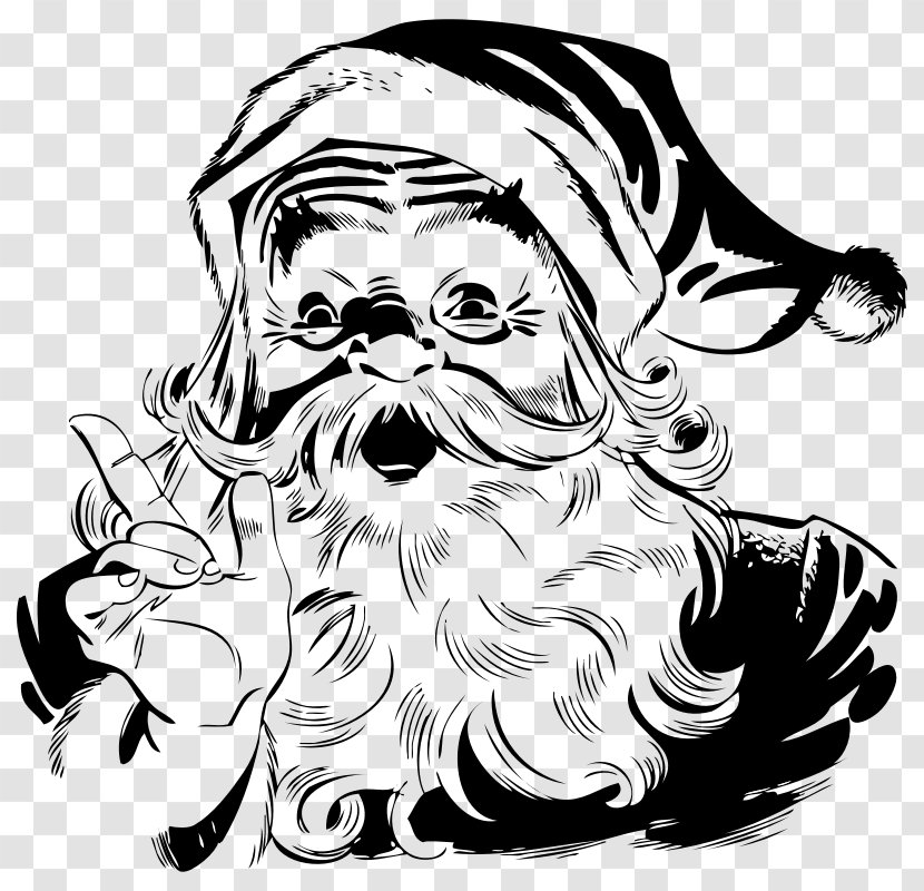 Santa Claus Black And White Christmas Clip Art - Tree - Pictures Transparent PNG