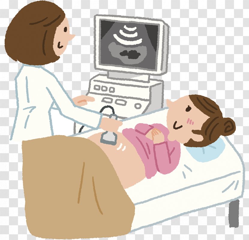 Echo Diagnostic Test Obstetrics And Gynaecology Clinic Ultrasonography - Cartoon - Pregnant Women B Ultrasound Examination Comics Transparent PNG