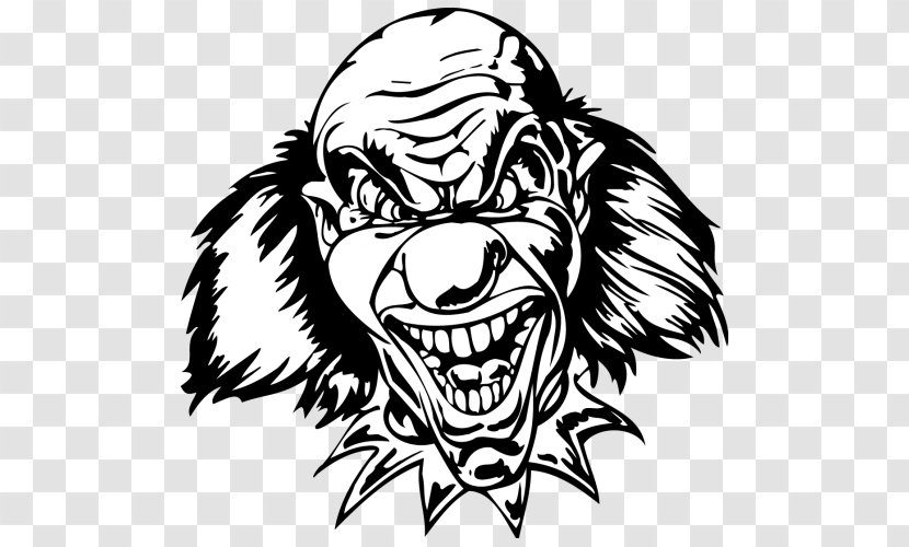 Black And White Scary, Freaky Clown Faces Coloring Book Drawing Clip Art - Cartoon Transparent PNG