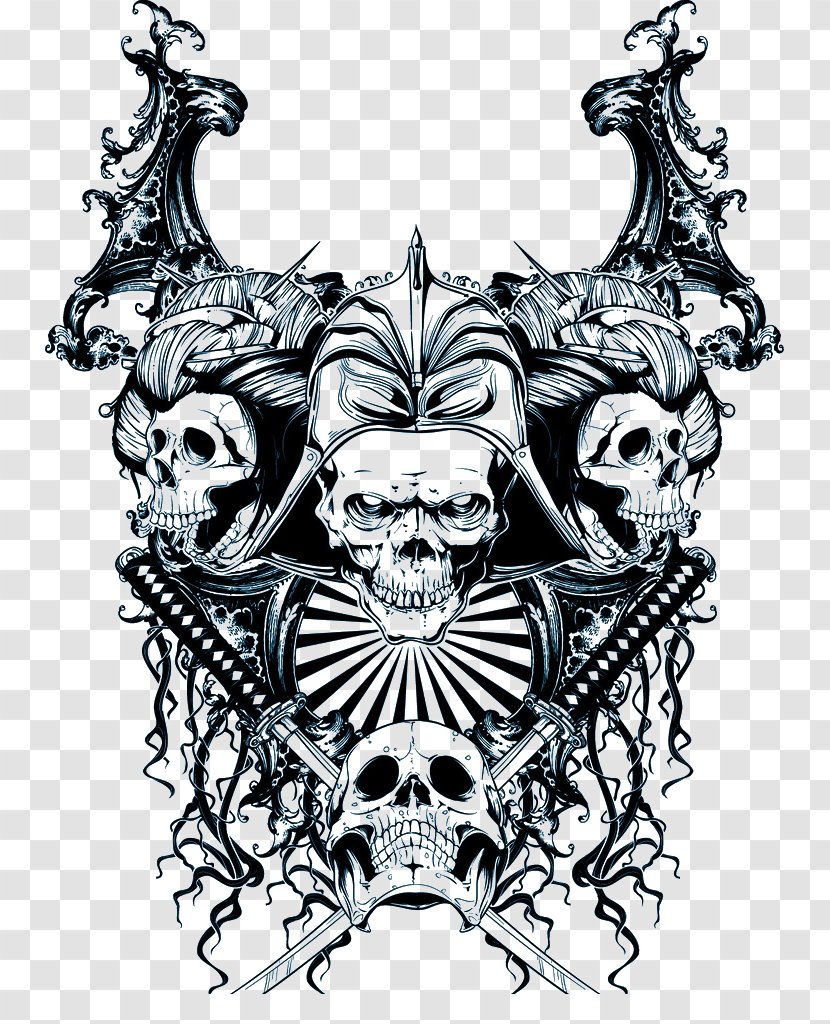 Skull Samurai Mask Sticker - Art - Punk Pattern Vector Transparent PNG