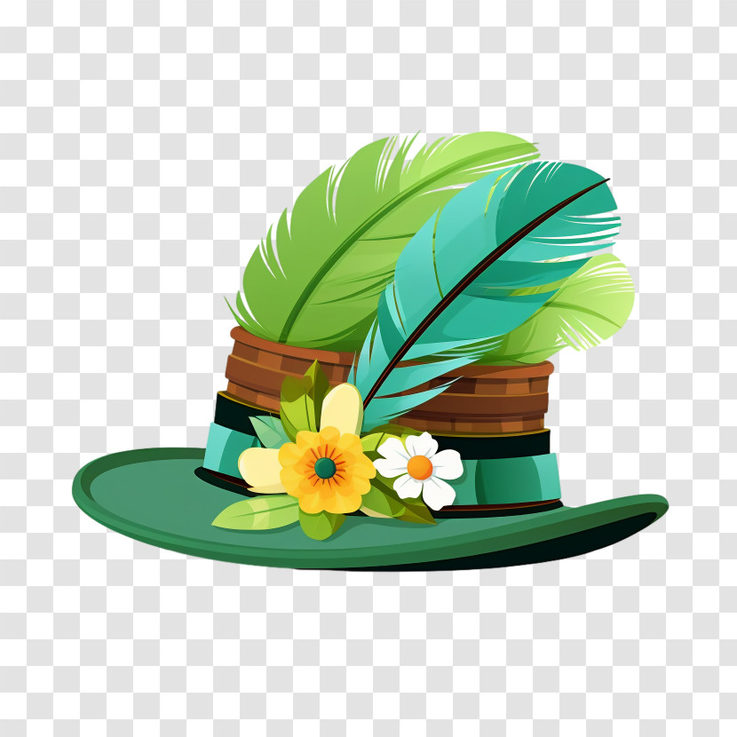 Oktoberfest - Green Hat With Feathers And Flowers Transparent PNG