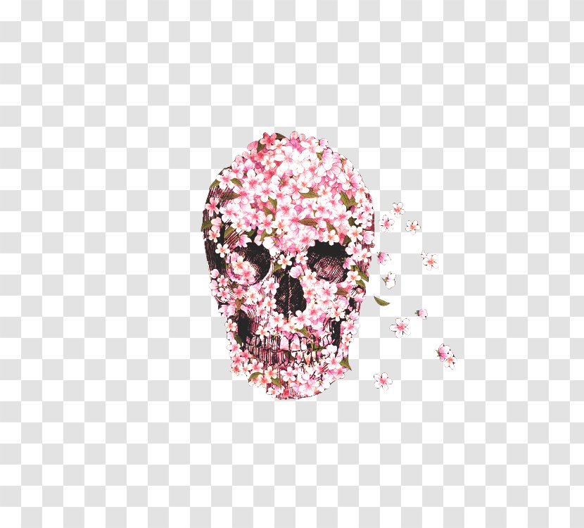 Calavera Skull Flower T-shirt Skeleton - Pink Flowers - Creative And Stuffing Artwork Transparent PNG