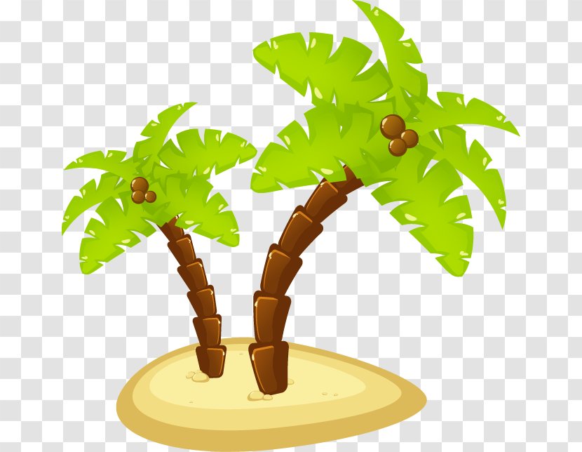 Summer Euclidean Vector Icon - Painted Green Coconut Tree Pattern Transparent PNG