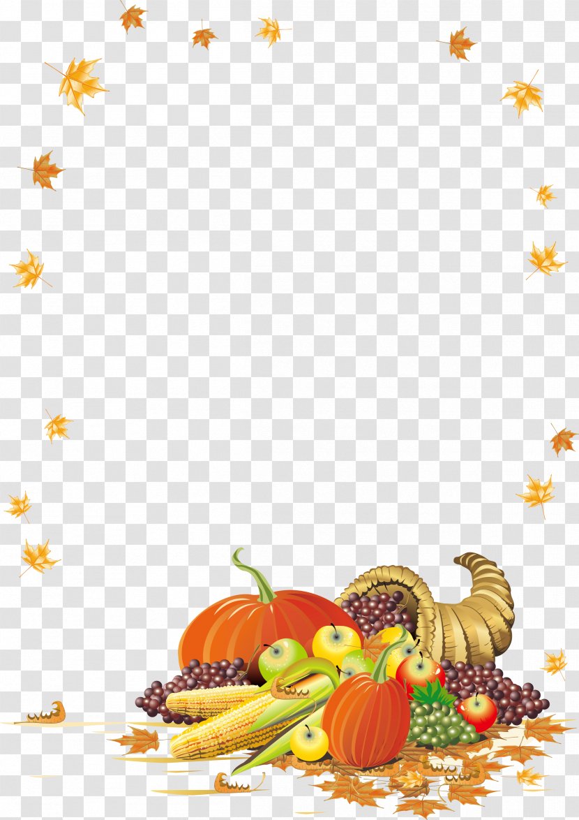 Thanksgiving Cornucopia Clip Art - Orange - Creative Fruit And Vegetable Maple Leaf Frame Vector Transparent PNG