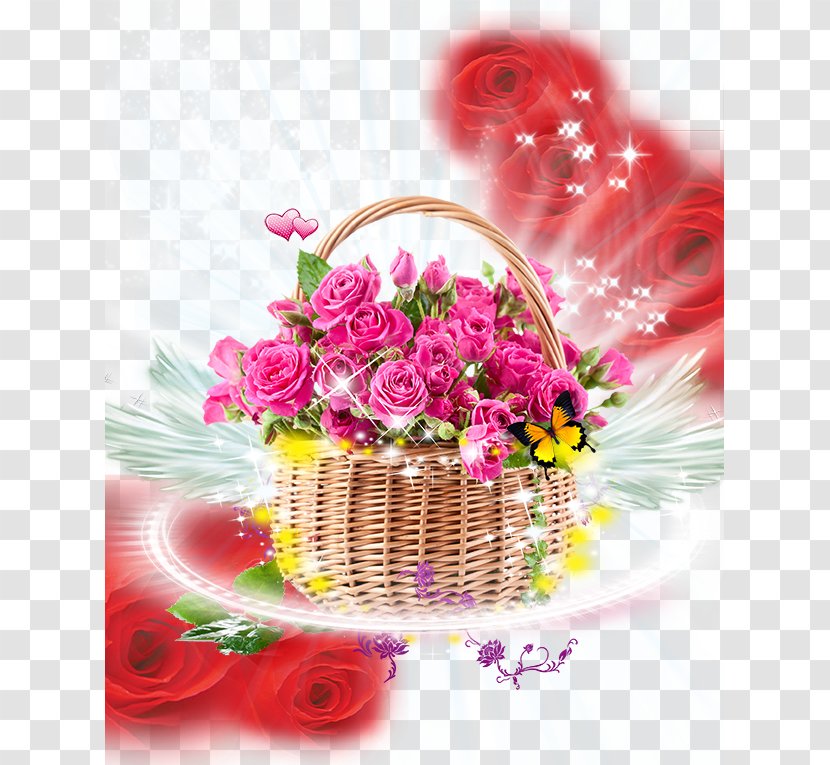 Basket Rose Pink Flower Bouquet - Family - Flowers Background Transparent PNG