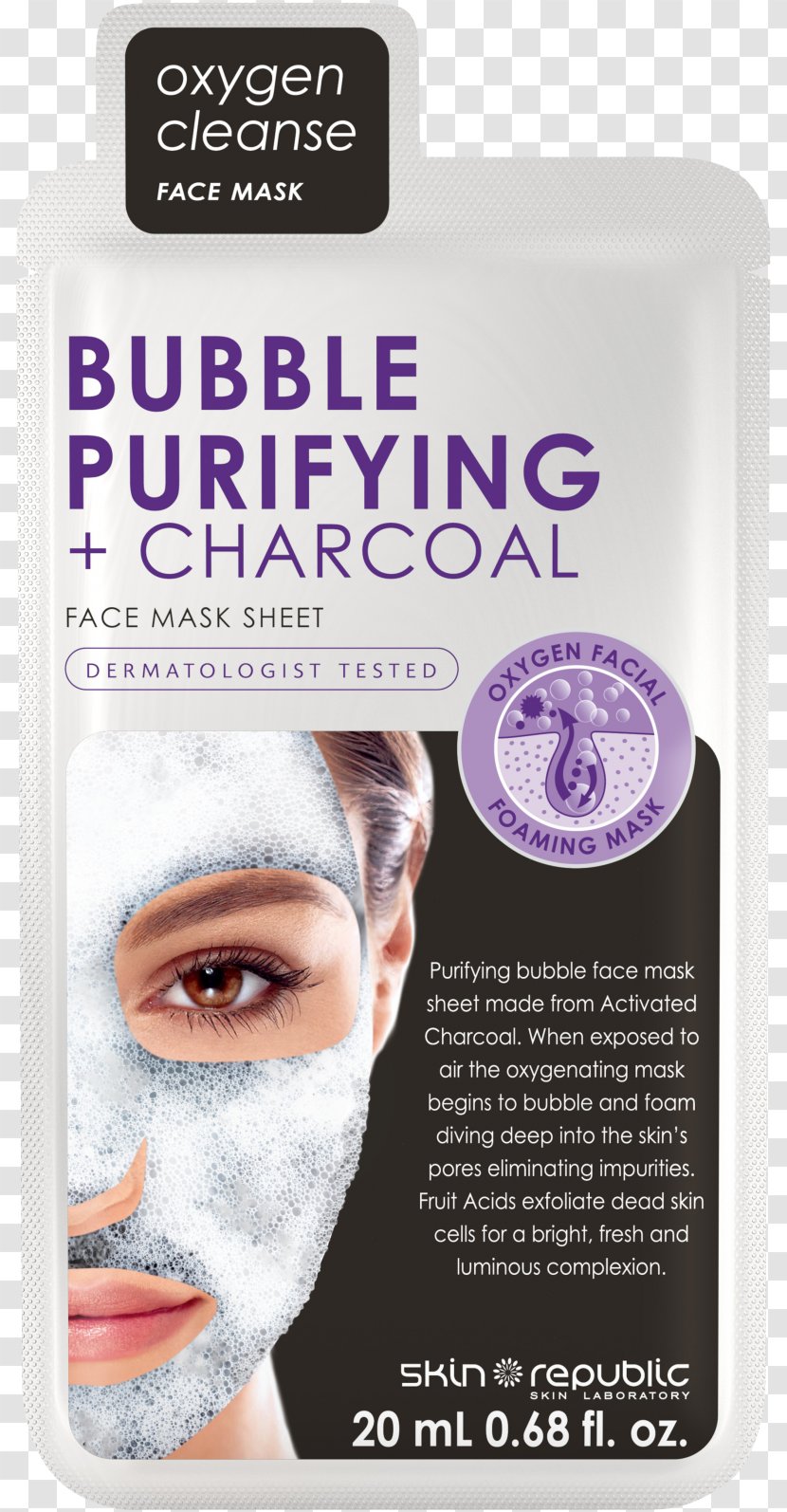 Facial Mask Charcoal Face Activated Carbon - Hyaluronic Acid - Sheet Transparent PNG
