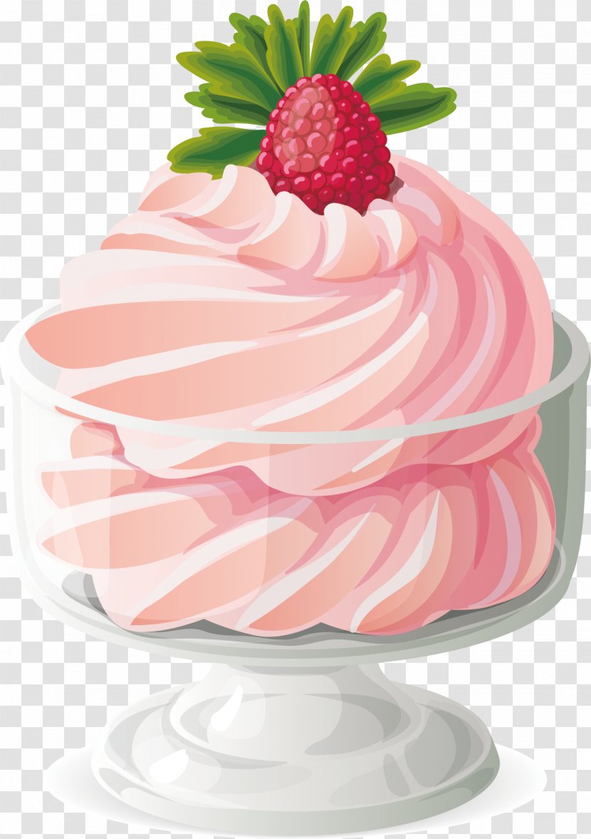 Ice Cream Strawberry Cake - Whipped - Vector Hand-painted Transparent PNG