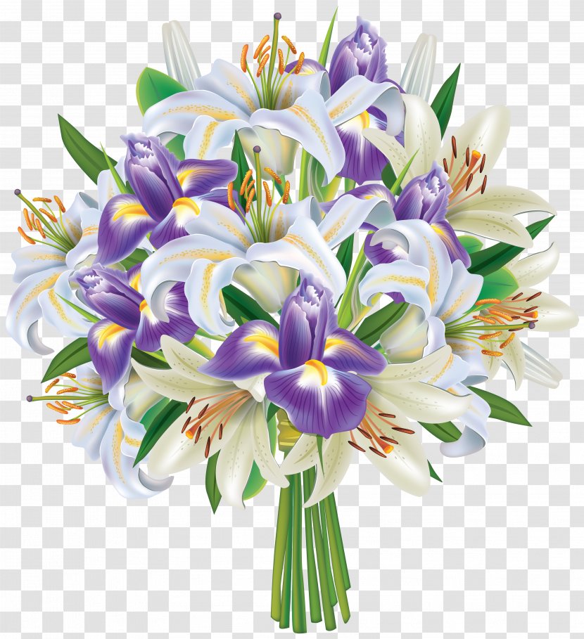 Arum-lily Flower Bouquet Clip Art - Arranging - Purple Iris Flowers And Lilies Clipart Image Transparent PNG