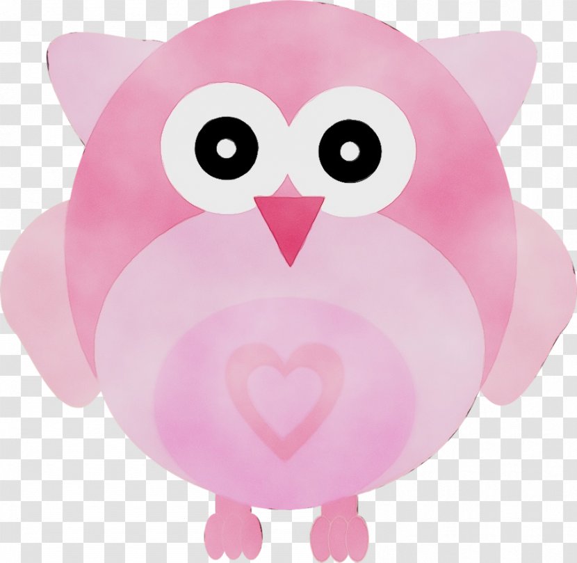 Owl Pink Cartoon Bird Of Prey - Wet Ink - Heart Snout Transparent PNG