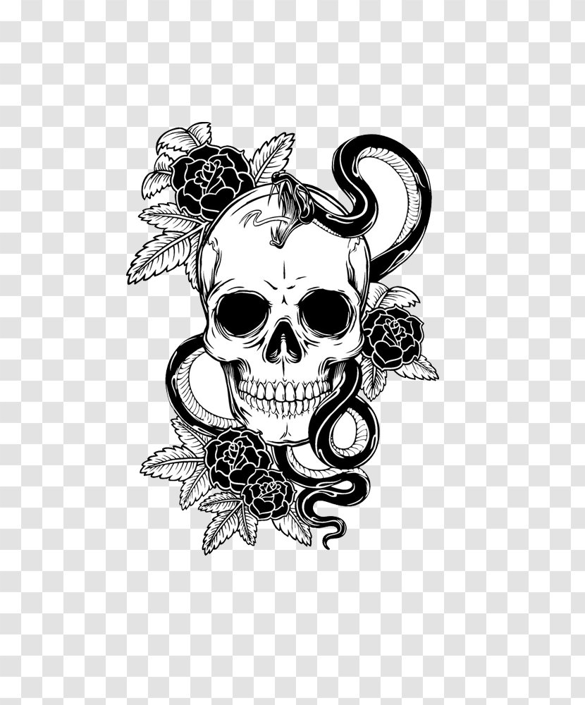 Snake Calavera T-shirt Skull Tattoo - Body Jewelry - Flower Transparent PNG
