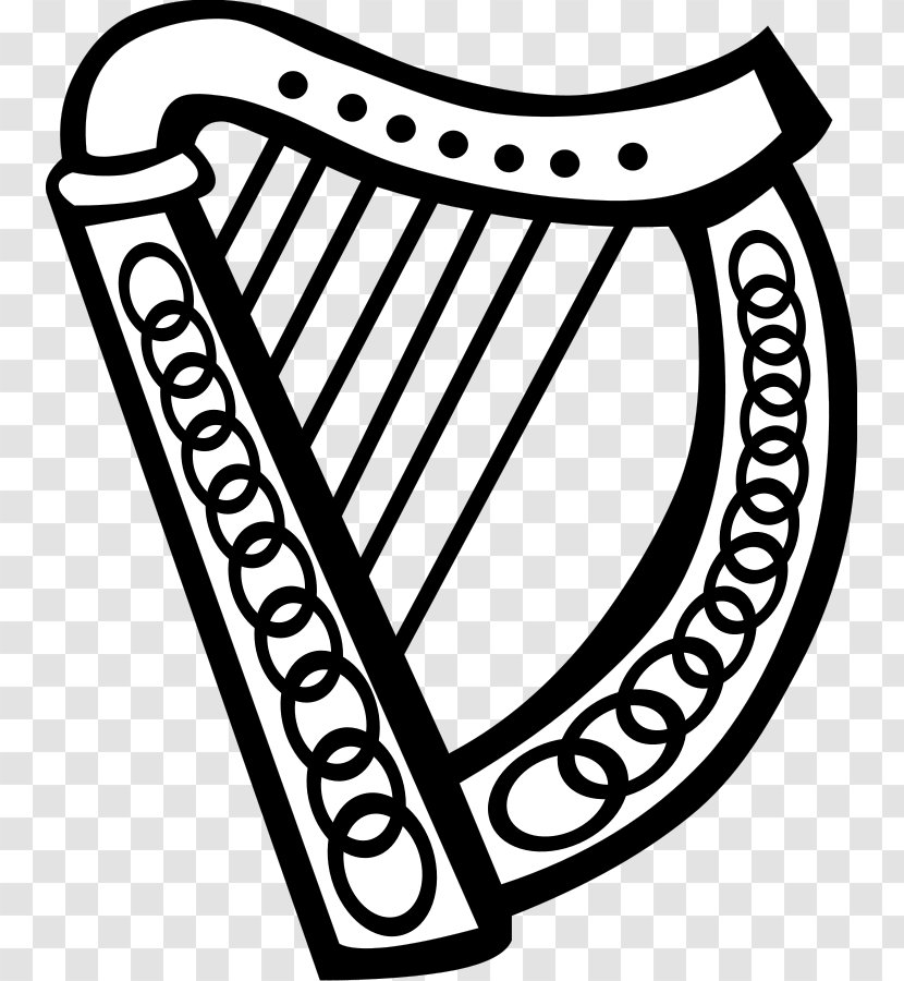 Celtic Harp Clip Art - Black And White - Free Shamrock Clipart Transparent PNG