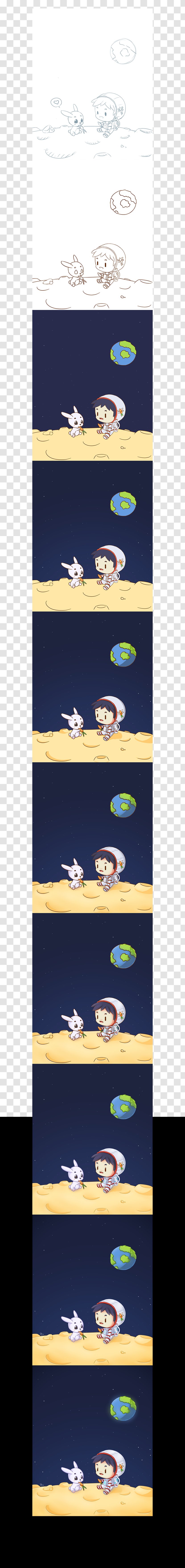 Line Angle Font - Cartoon - Rabbit On The Moon Transparent PNG