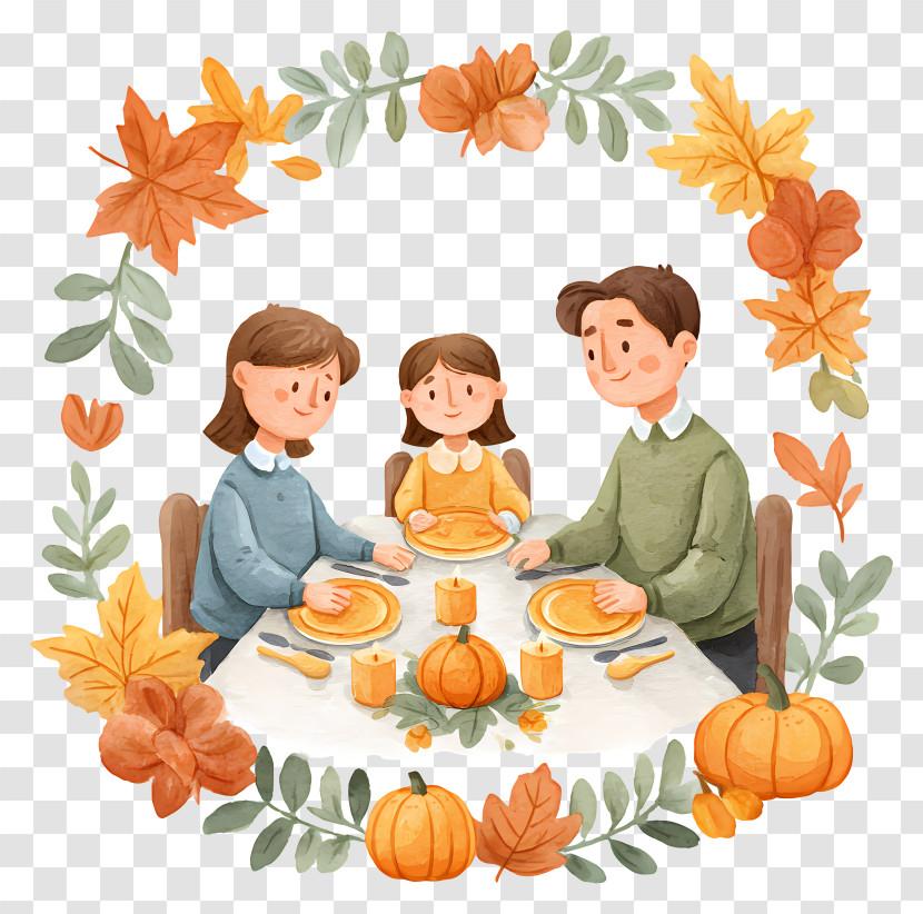 Family Set Thanksgiving Table - Family Sharing Autumn Dinner Transparent PNG