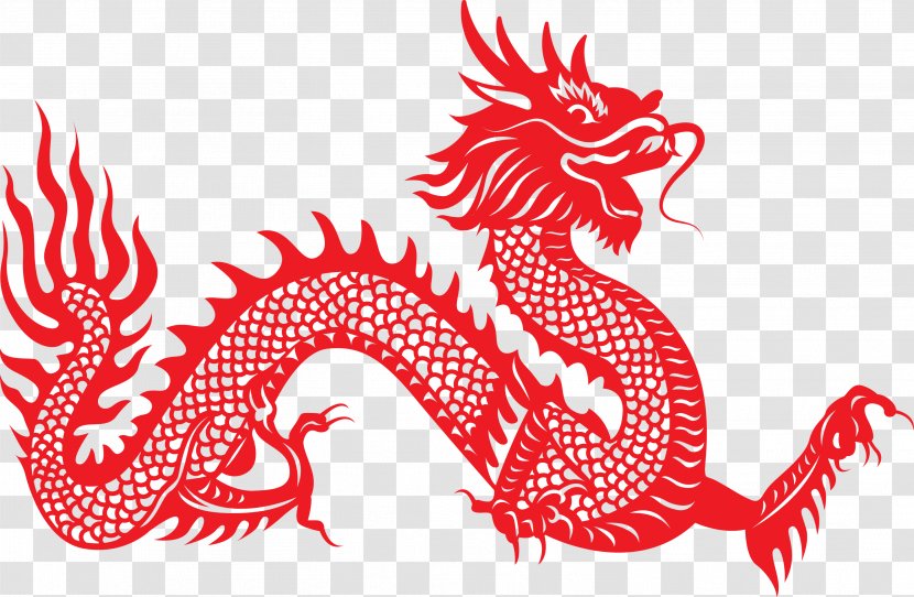 Chinese Dragon Papercutting Illustration - Astrological Sign - Vector Simple Decorative Red Paper-cut Transparent PNG