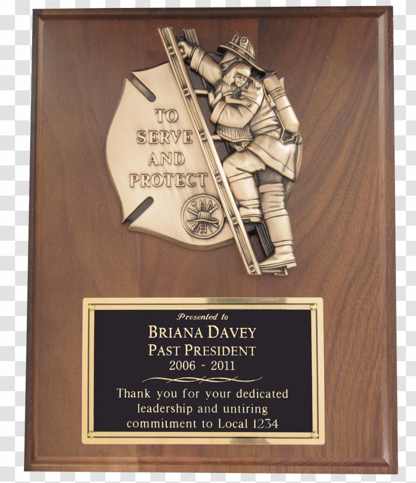 Firefighter Commemorative Plaque Award Trophy Bronze Transparent PNG