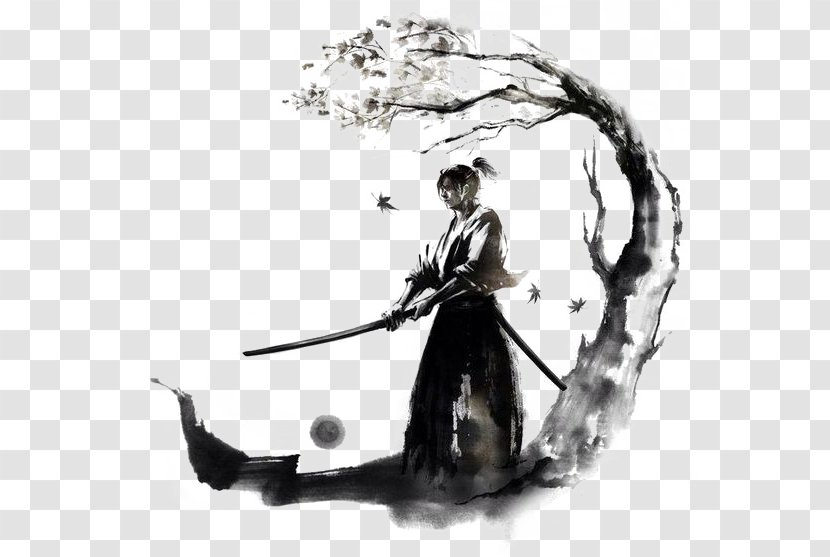 Japan Samurai Drawing Bushido Ink - Warrior Transparent PNG