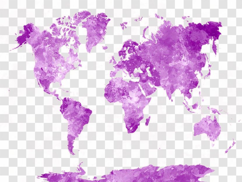 World Map Watercolor Painting Poster - Artcom - Beautiful Design Transparent PNG