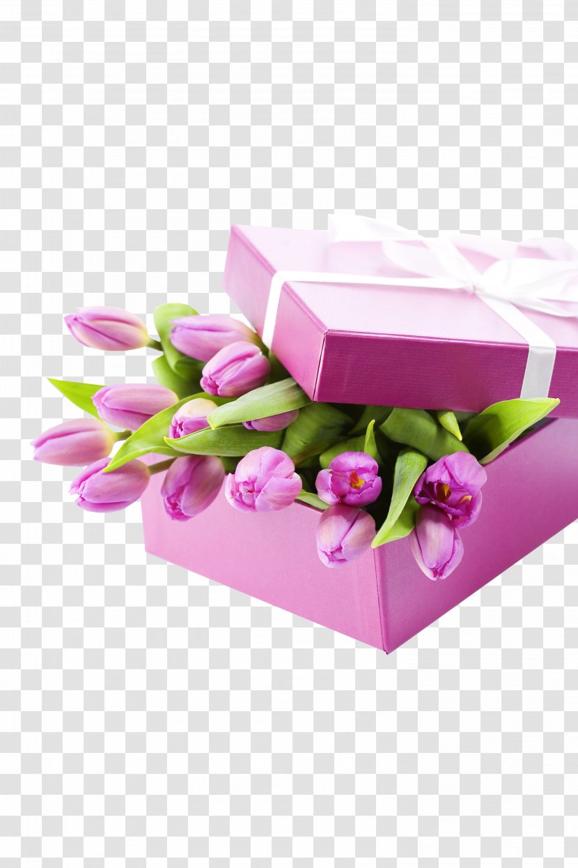 Tulip Gift Flower Bouquet Box - Floral Design - Tulips And Wrapping Transparent PNG